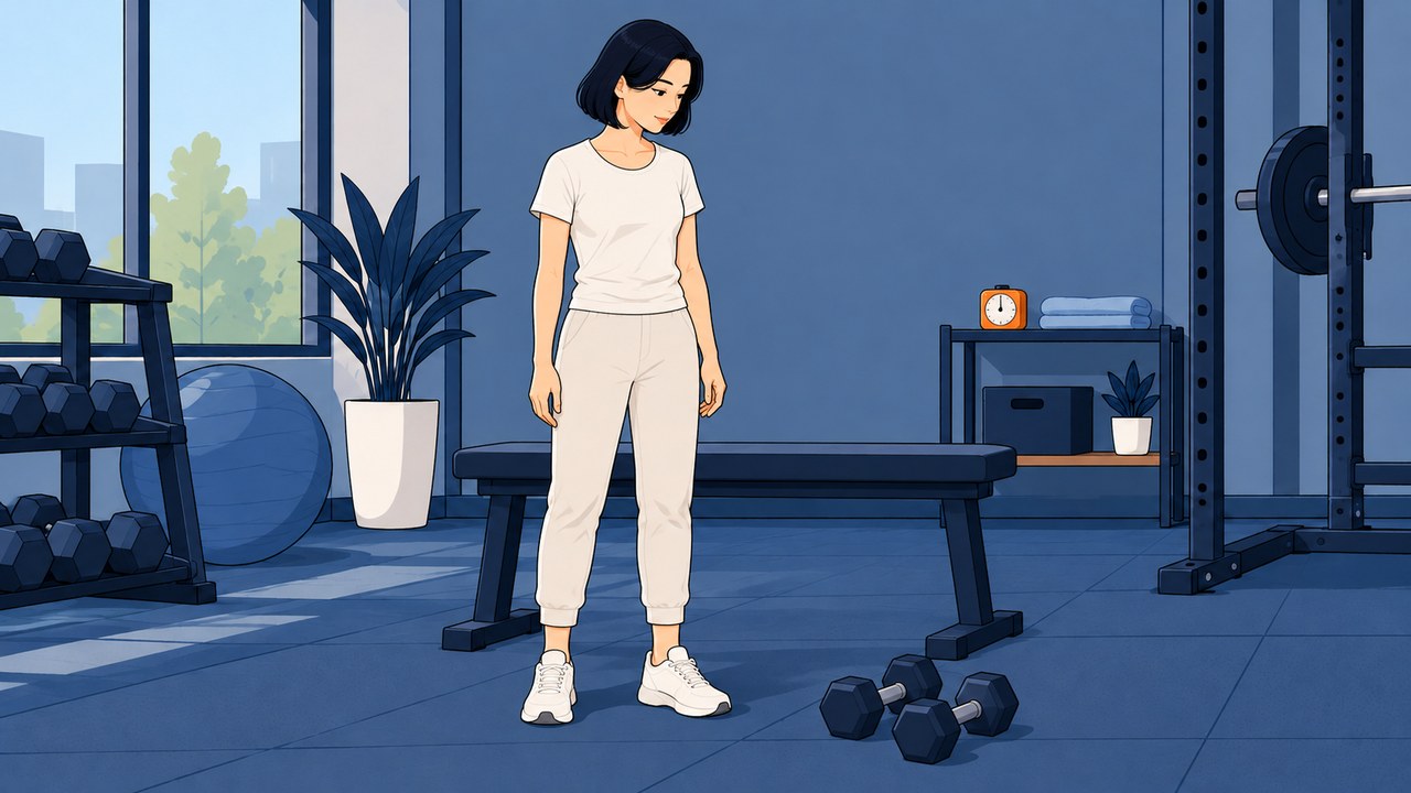 次のセットを始める前に様子を確かめる女性のイラスト